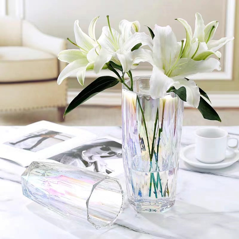 Elegant Faceted Clear Glass Vase