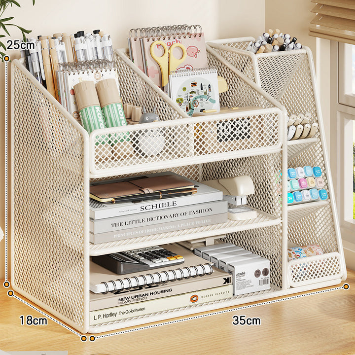 Slanted Mesh Desktop Multi-Compartment Stationery and Document Organizer