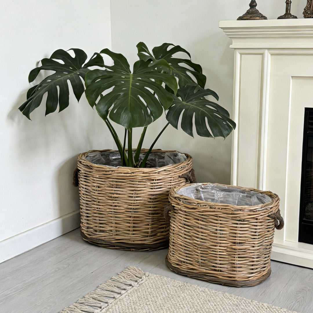Rustic laundry basket with decorative handles