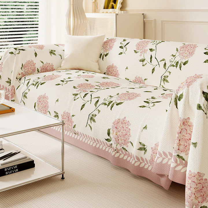 Quilted Floral Sofa Slipcover Protector with Hydrangea Print