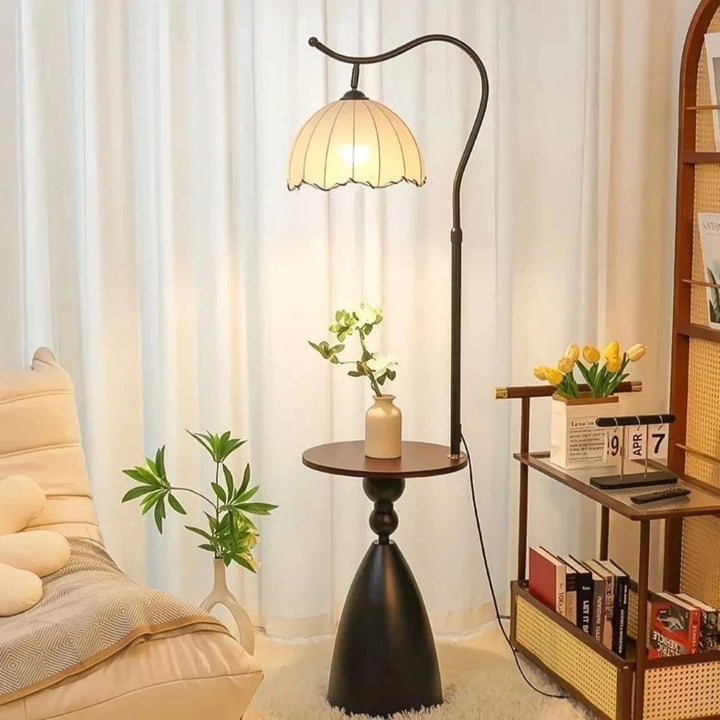 Modern floor lamp with integrated side table