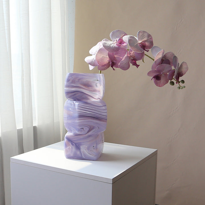 Mouth-Blown Multi-Swirl Art Glass Sculptural Floor Vase