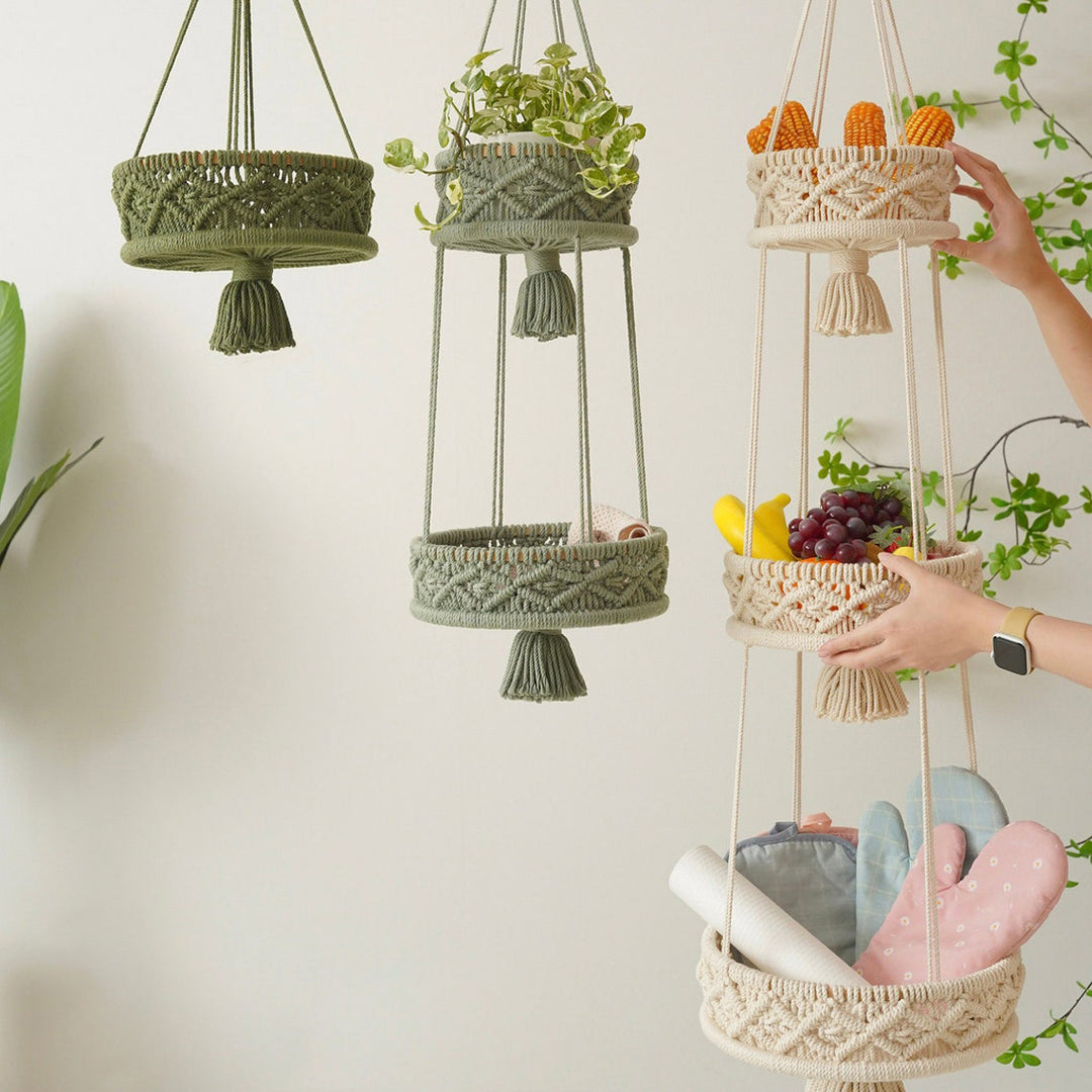Multi-Tiered Macrame Hanging Storage