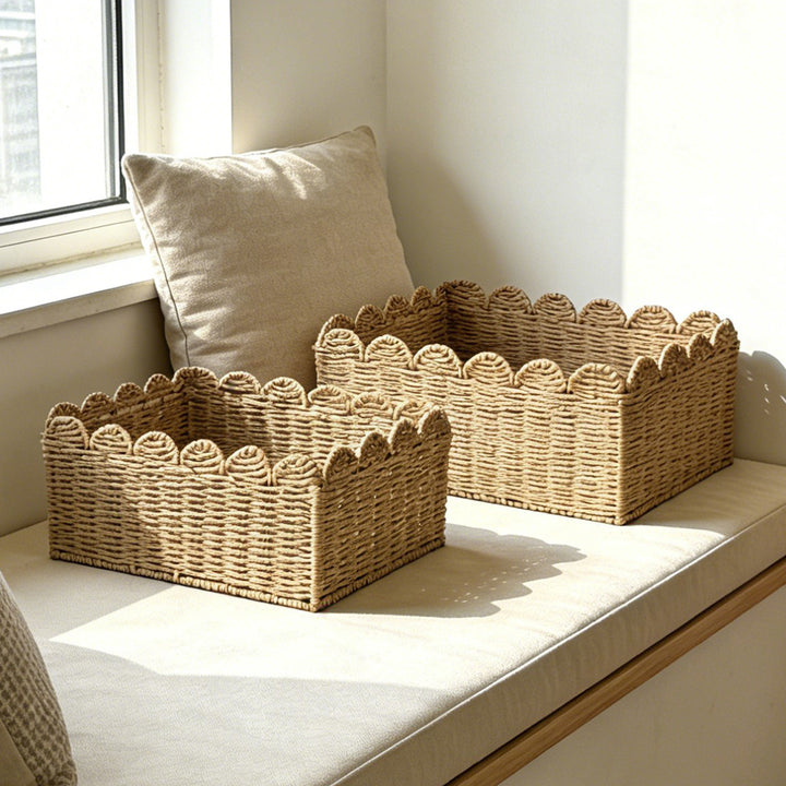 Handcrafted storage basket with playful wave edge