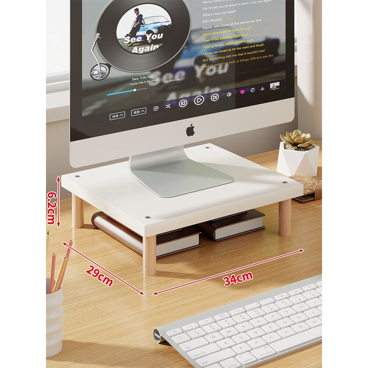 Elevated Wooden-Leg Monitor Riser with Under-Shelf Storage