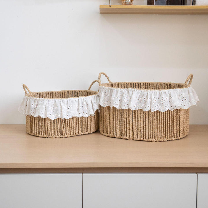 Charming storage basket with ruffle detail