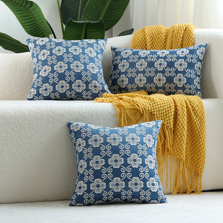 Square Embroidered Floral Jacquard Decorative Pillow Cover