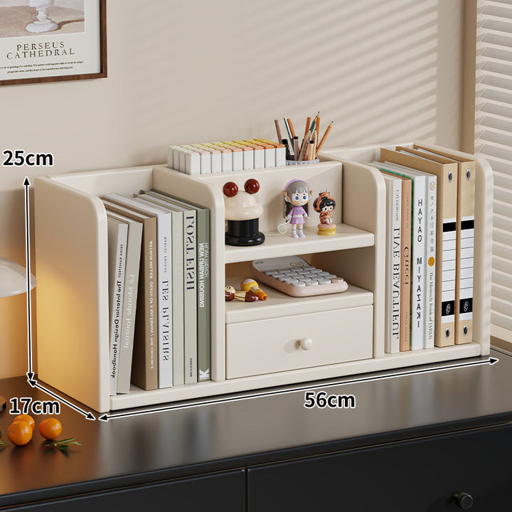 Bamboo-Style Multi-Compartment Desktop Bookshelf Organizer with Drawer