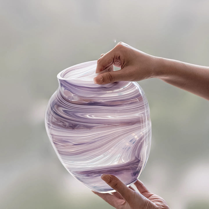 Large Hand-Blown Swirled Glass Decorative Vase