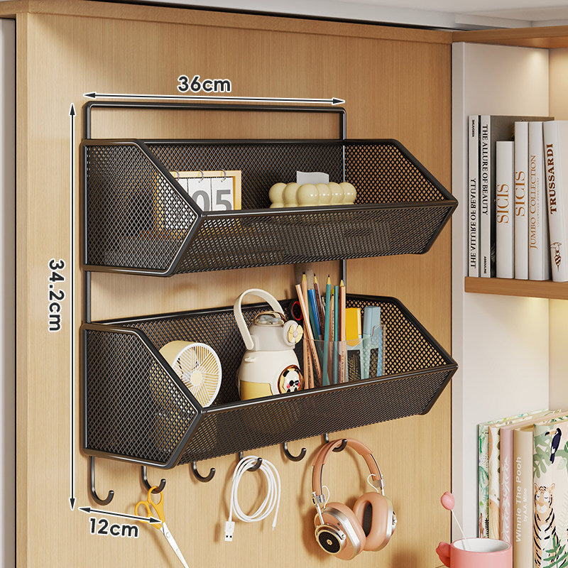 Wall-Mounted Rustproof Metal Mesh Storage Basket with Slim Hanging Rail
