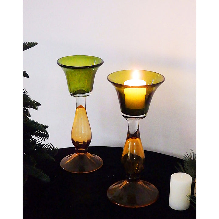 Hand-Blown Tear-Drop Pedestal Bud Vase with Flared Rim