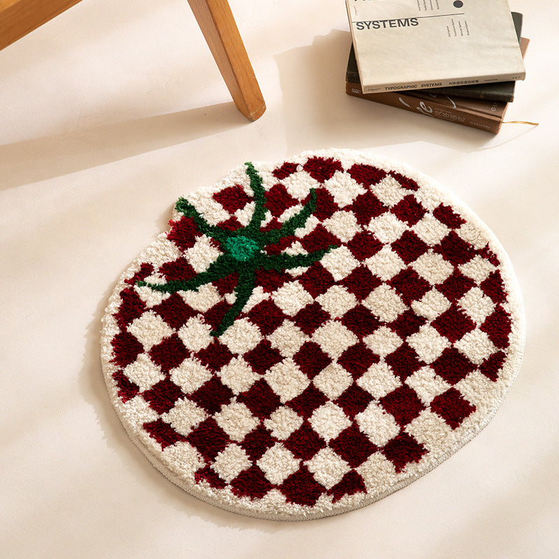 Round Chenille Bath Mat with Playful Strawberry Design