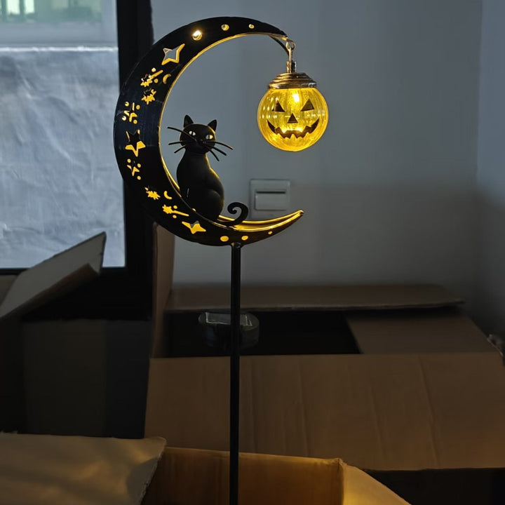 Halloween Half Moon Cat Solar Garden Lantern