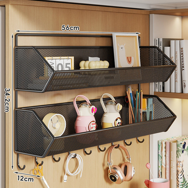 Wall-Mounted Hanging Mesh Storage Basket with Over-Cabinet Hook
