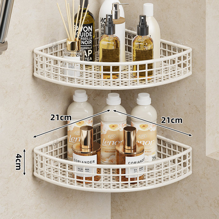 Corner Wall-Mounted Mesh Bathroom Shelf Organizer Semi-Circular Rustproof Metal Bottle Caddy
