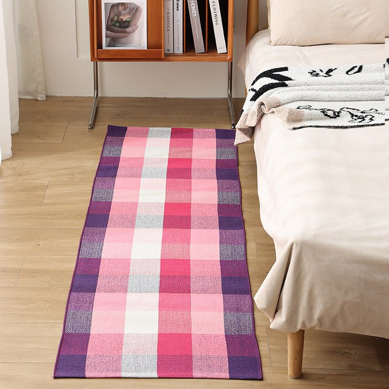Flat woven bed runner and carpet runner with vibrant checked design