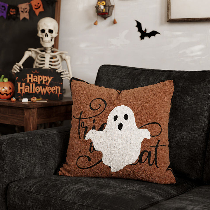 Decorative Halloween cushion cover with embroidered ghost