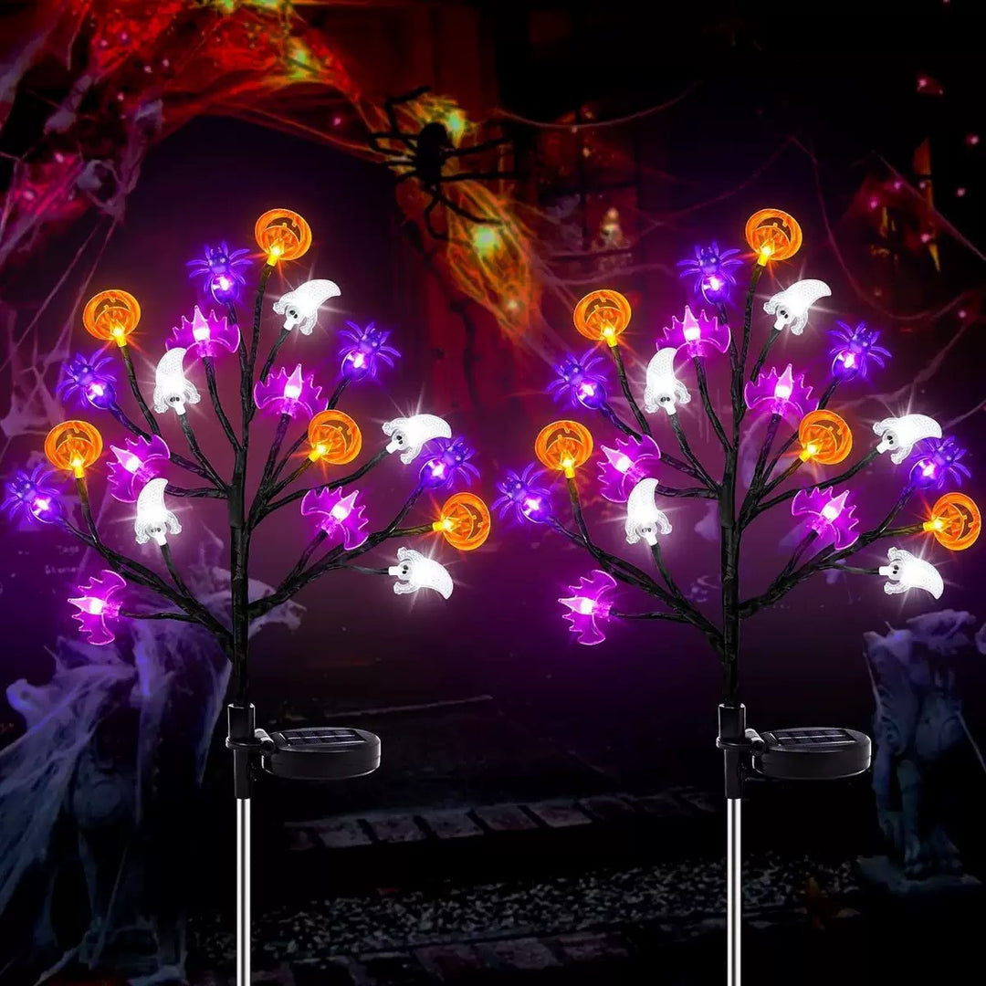 Battery-operated animated bat and spider LED string lights for outdoor Halloween display