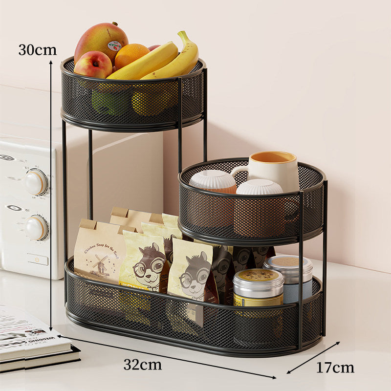Staggered Three Tier Oval Mesh Countertop Organizer with Raised Circular Baskets