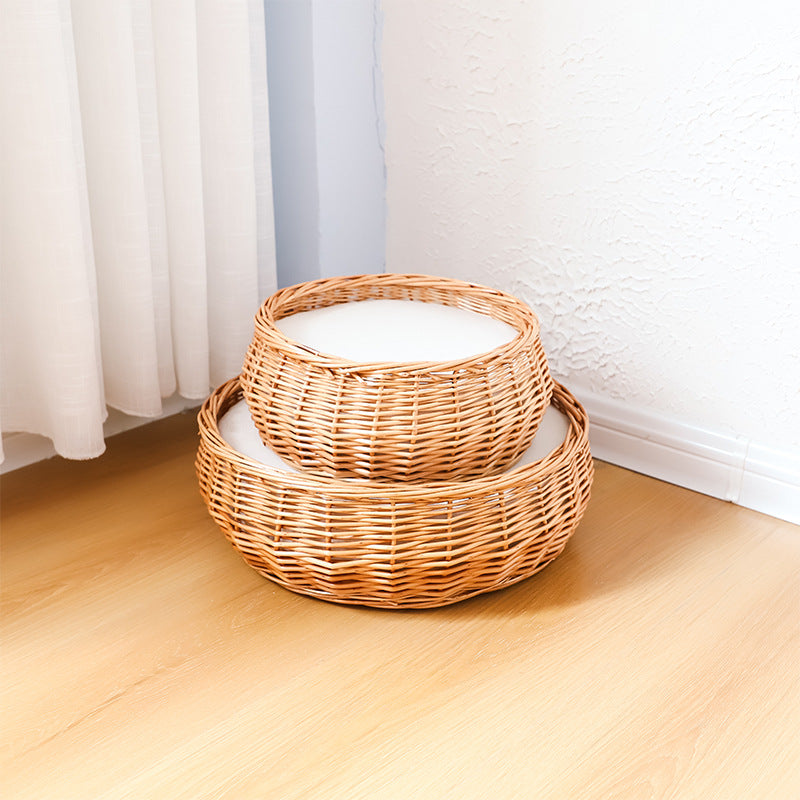 Handcrafted Round Wicker Storage Basket