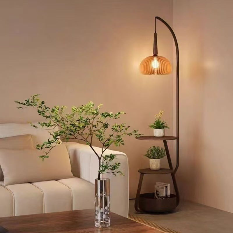 Modern tiered floor lamp with integrated side table