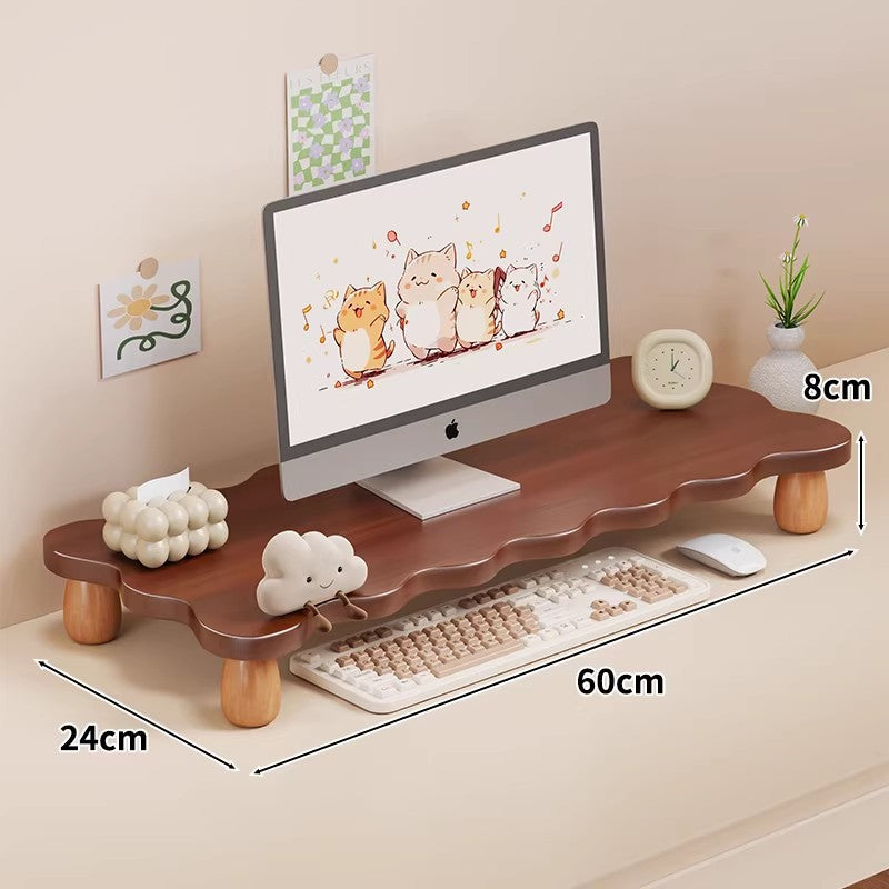 Low-Profile Ergonomic Wooden Desktop Monitor Lift with Under-Shelf Keyboard Storage
