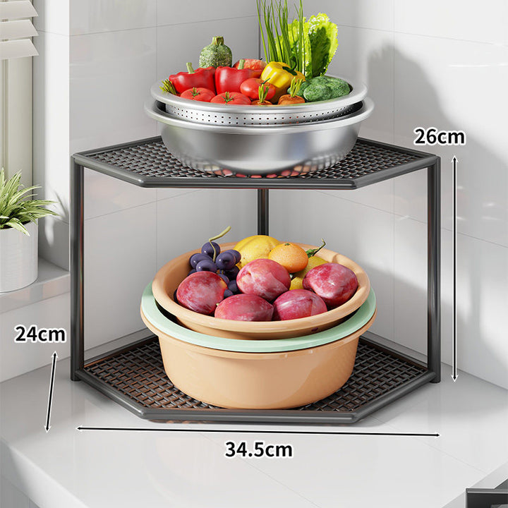 Corner Three-Tier Metal Mesh Kitchen Countertop Organizer