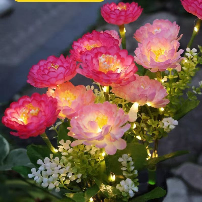 Solar-powered decorative garden stele with lifelike ranunculus bouquet