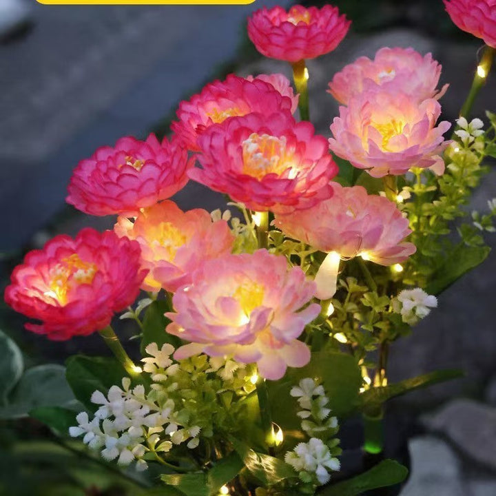 Solar-powered decorative garden stele with lifelike ranunculus bouquet