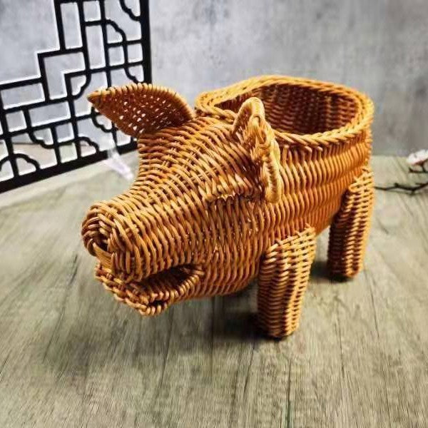 Decorative Woven Dog-Shaped Storage Basket