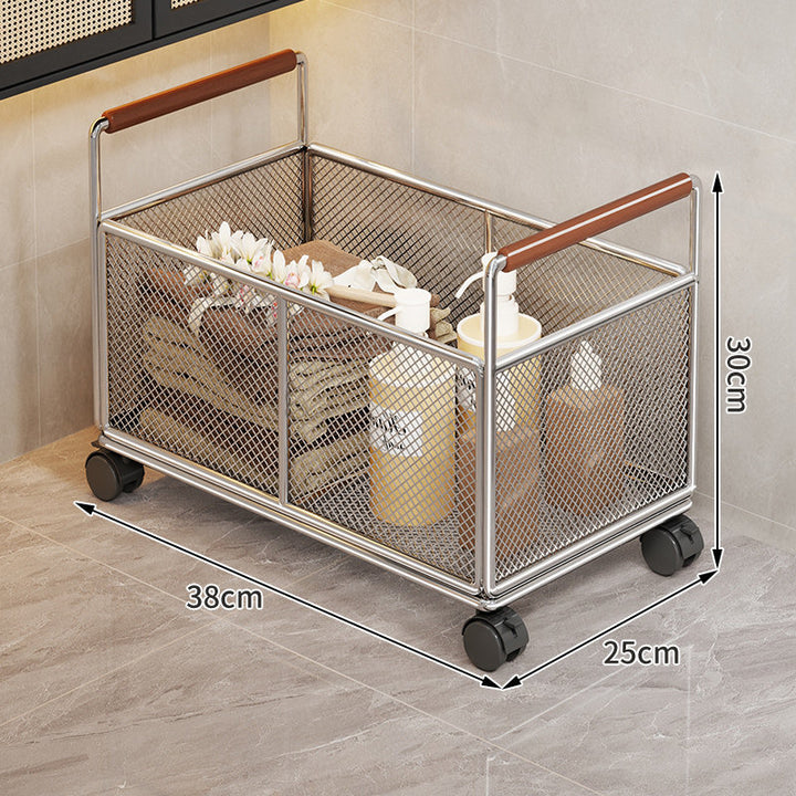 Rectangular Mesh Metal Countertop Organizer with Wooden Handles