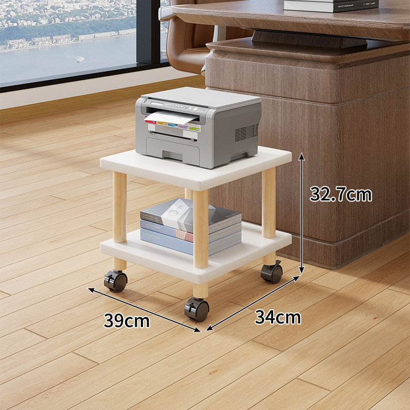 Compact Mobile Tiered Wooden Printer Stand with Swivel Casters