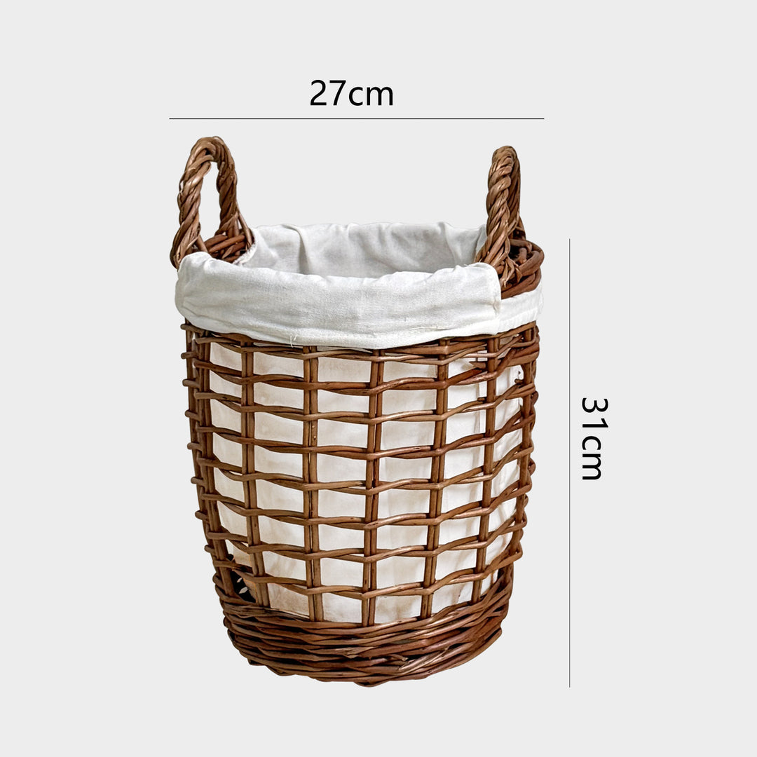 Handcrafted laundry basket with fabric cover