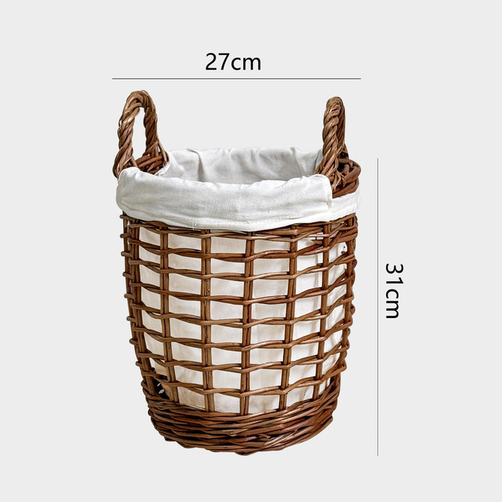 Handcrafted laundry basket with fabric cover