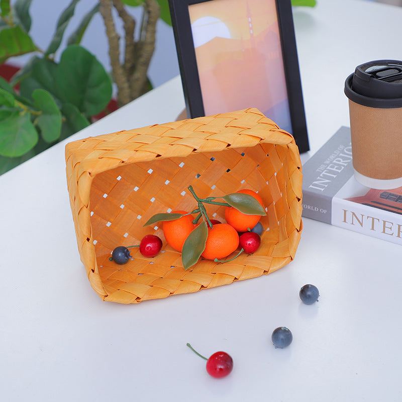 Rectangular storage basket made of woven natural material