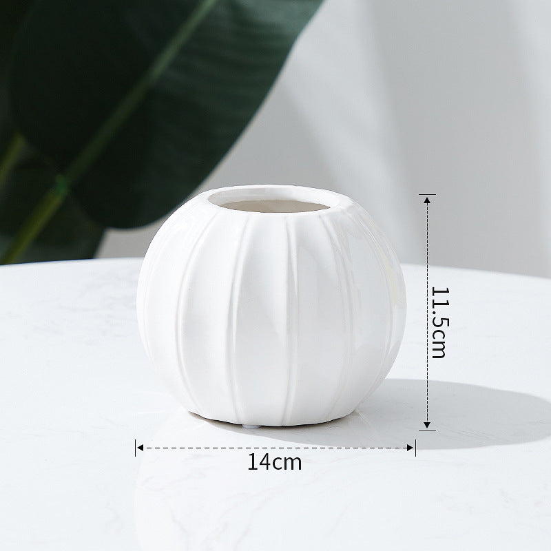 Decorative ceramic vase with modern ribbed design
