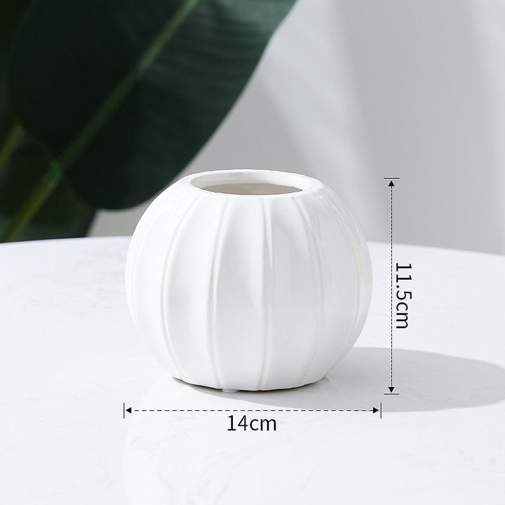 Decorative ceramic vase with modern ribbed design