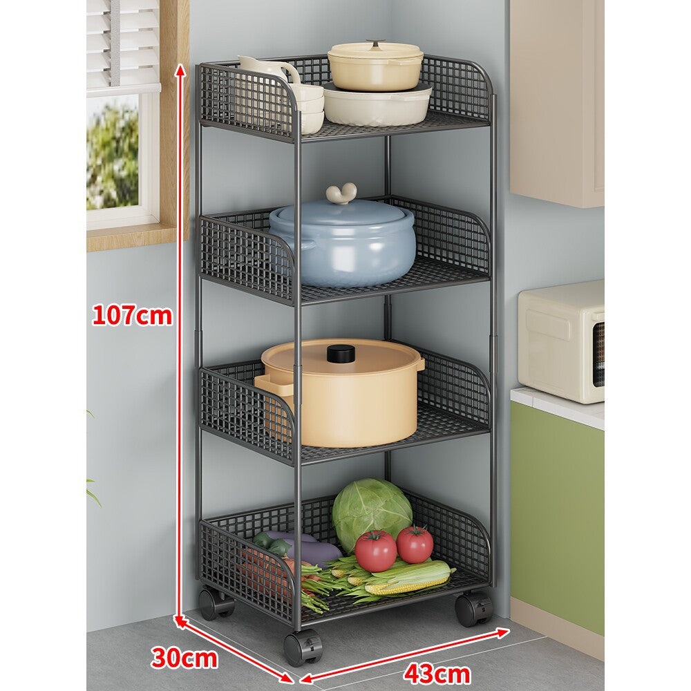 Rolling Mesh Kitchen Pantry Cart with Deep Lattice Baskets