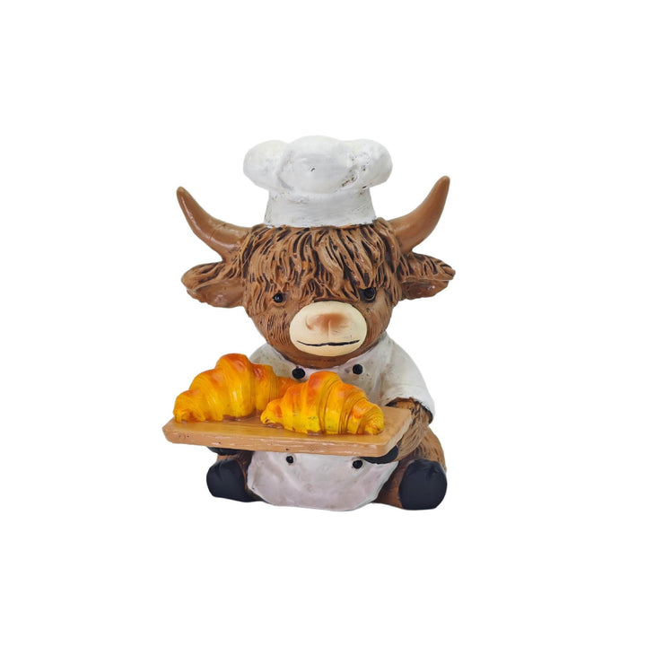 Decorative Highland Cattle Figure in Chef Outfit
