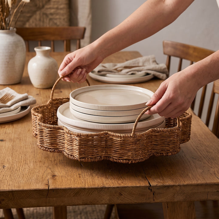 Elegant serving basket made of hand-woven natural material