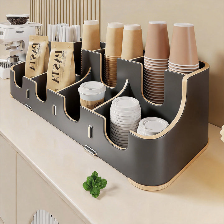 Multi-Tier Countertop Coffee Station Organizer with Modular Dividers