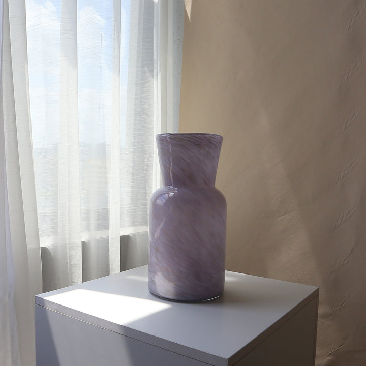 Hand-Blown Swirled Glass Tall Cylinder Vase with Flared Neck Centerpiece