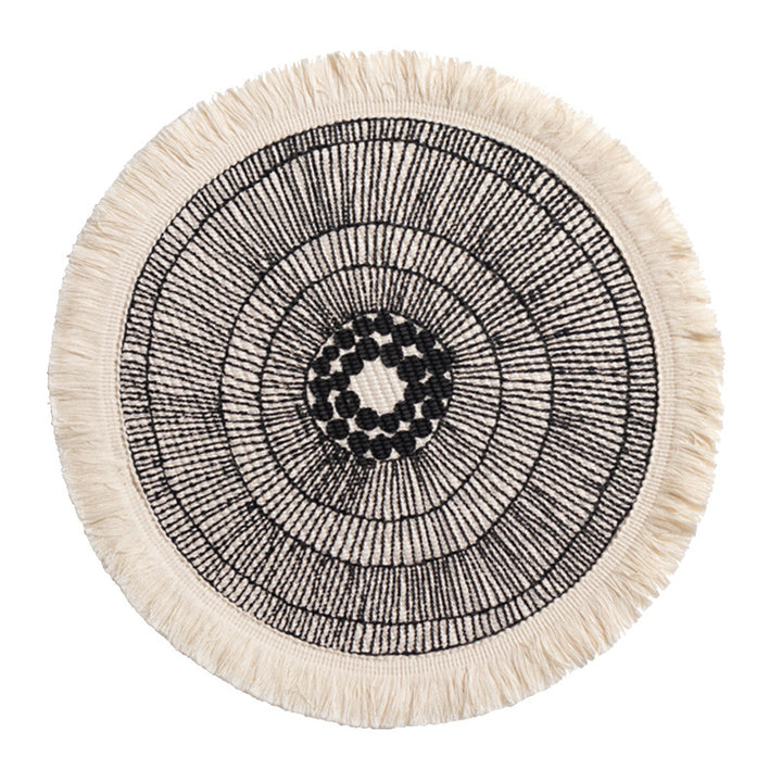 Round woven Boho rug mat with decorative fringes