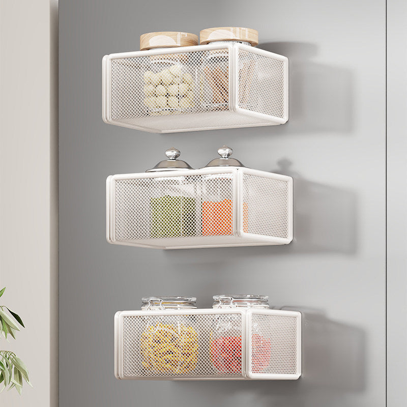 Wall-Mounted Mesh Floating Storage Shelf for Pantry Bathroom and Kitchen