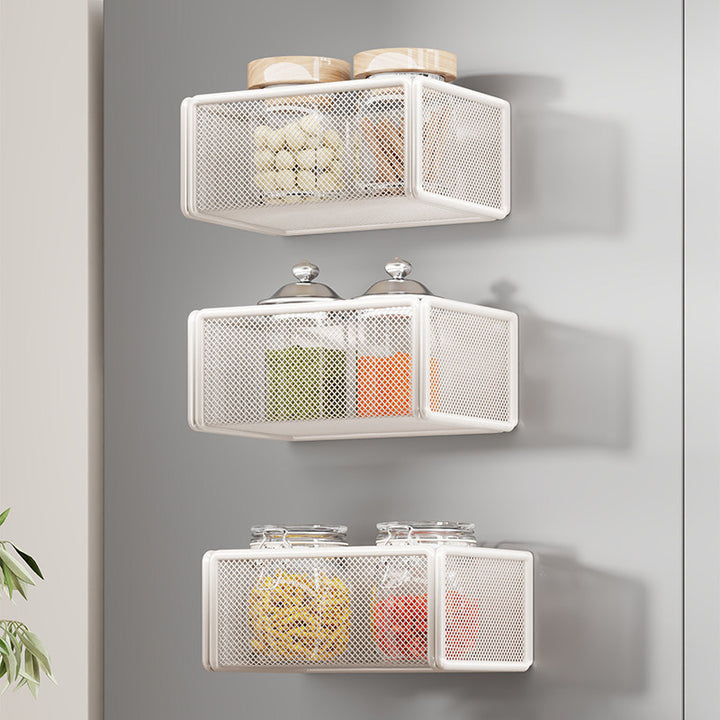 Wall-Mounted Mesh Floating Storage Shelf for Pantry Bathroom and Kitchen