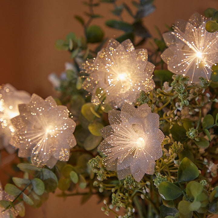 Decorative flower-shaped LED garland with fiber optic glitter for table and shelf