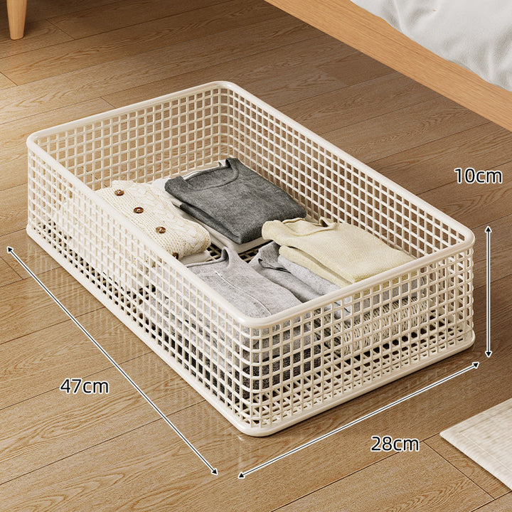 Low-Profile Rectangular Metal Mesh Under-Bed Storage Basket Organizer