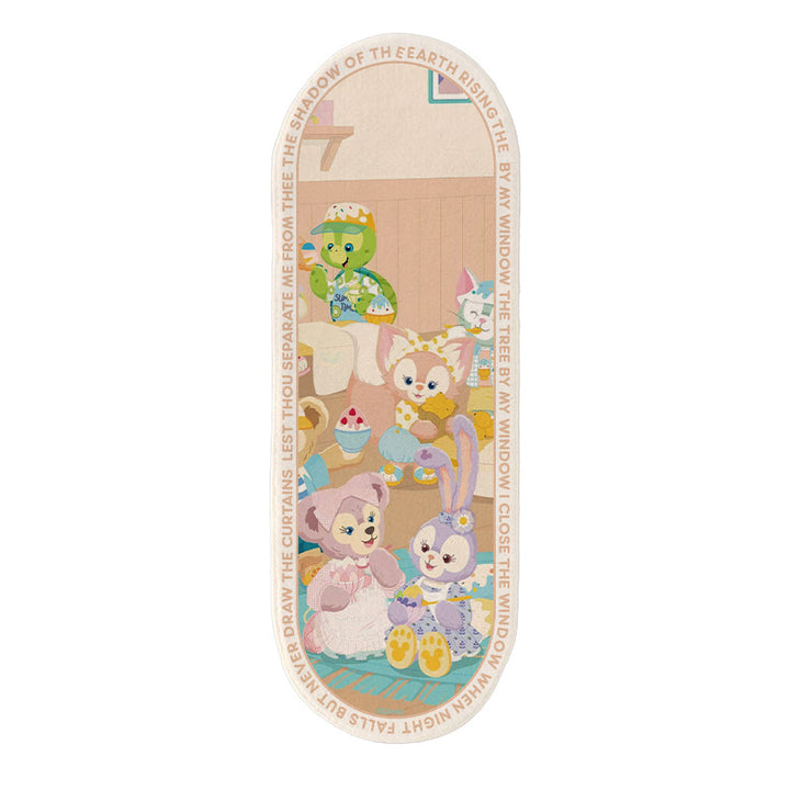 Plush Oval Runner Rug with Cute Cartoon Bear & Friends Print