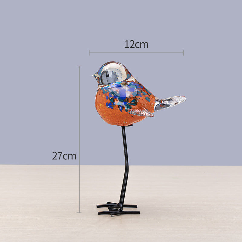 Hand-Blown Art Glass Standing Bird Sculpture on Metal Legs