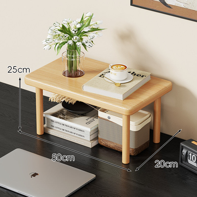 Compact Solid Wood Elevated Desk Display Stand with Under-Shelf Storage and Rounded Leg Design
